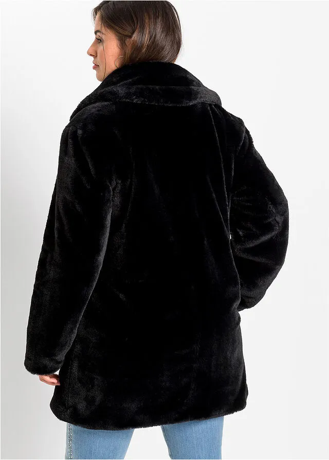 Chaqueta larga de pelo sintético Negro