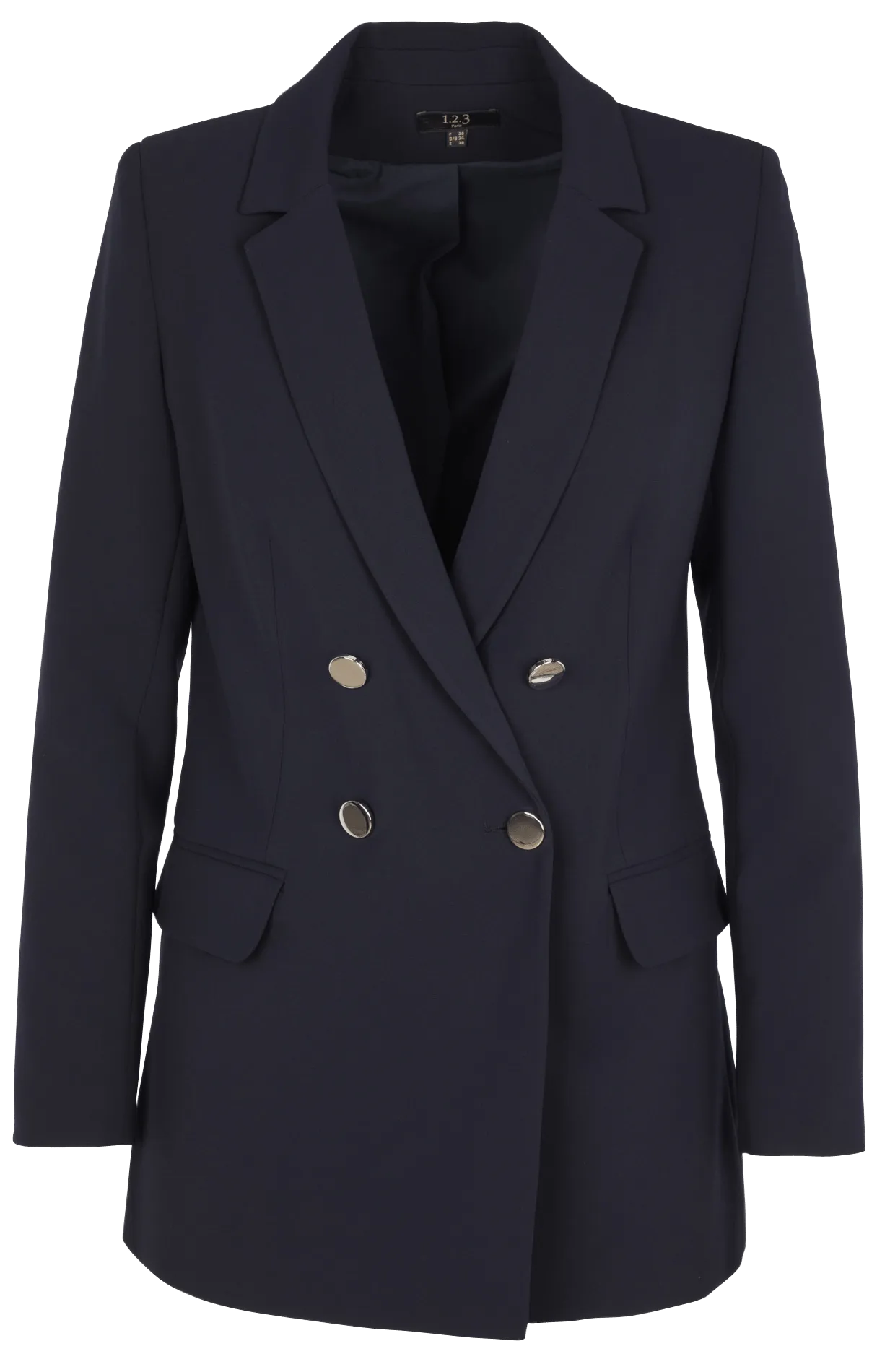 Chaqueta largo medio con cuello sastre en azul