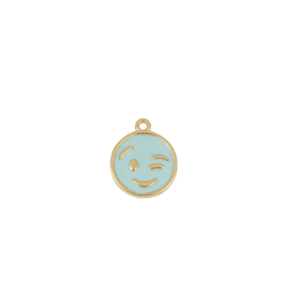 Charm Smiley Guiño Turquesa Oro