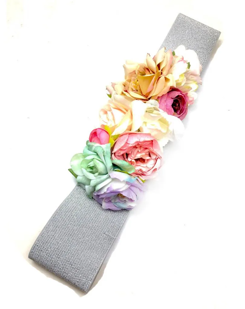 CINTURONES PLATEADOS CON BONITAS FLORES PARA BODAS Y EVENTOS