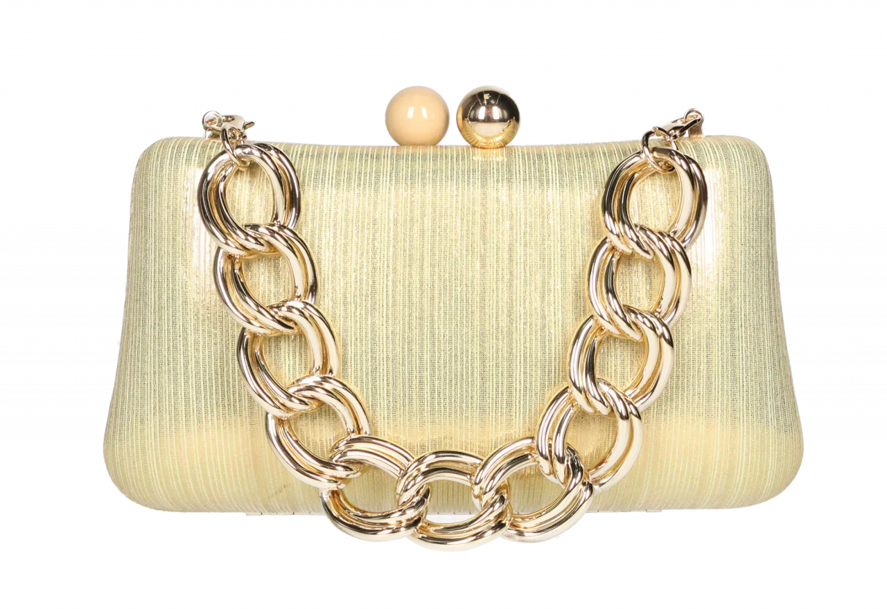 Clutch Rayado Oro Boquilla Bolas Asa Cadena Eslabones Oro