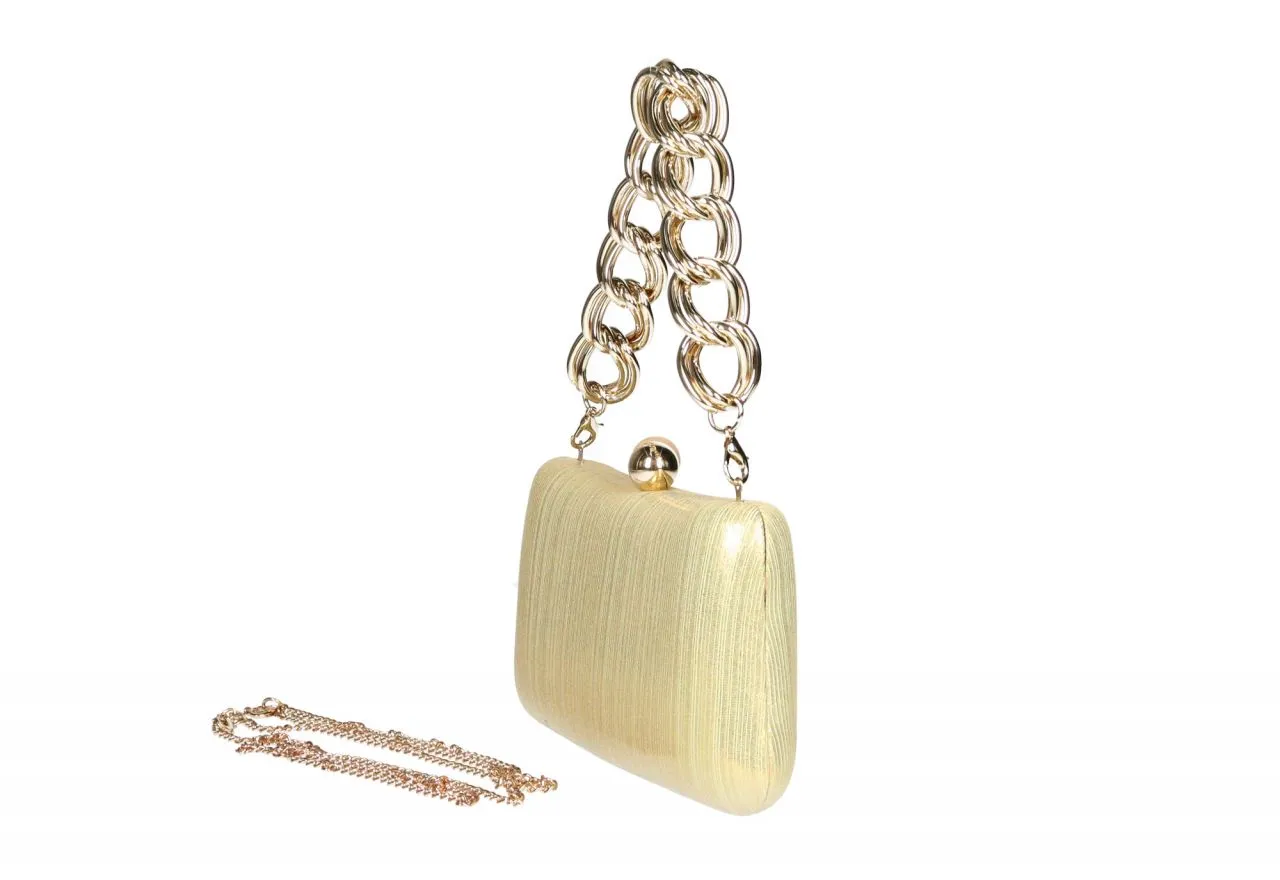 Clutch Rayado Oro Boquilla Bolas Asa Cadena Eslabones Oro