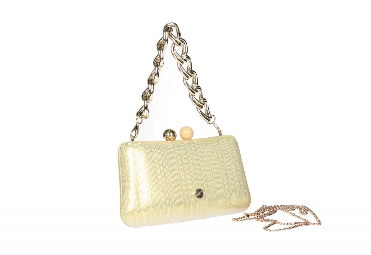 Clutch Rayado Oro Boquilla Bolas Asa Cadena Eslabones Oro