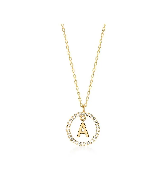 Collar Plata Inicial Circulo Brillante Gold