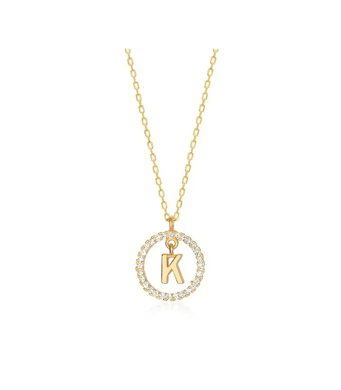 Collar Plata Inicial Circulo Brillante Gold