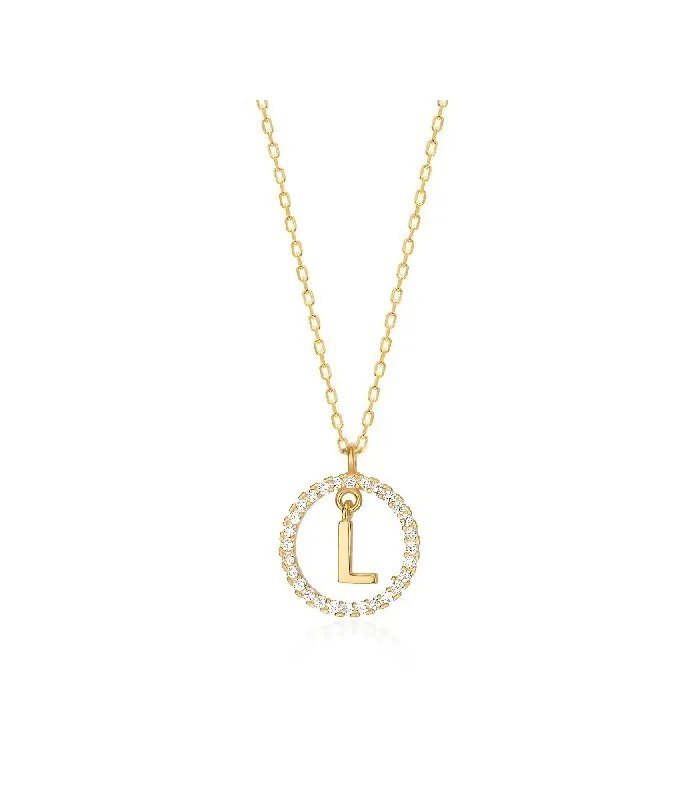 Collar Plata Inicial Circulo Brillante Gold