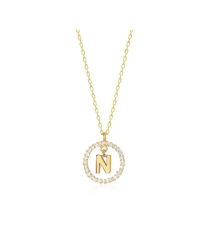 Collar Plata Inicial Circulo Brillante Gold