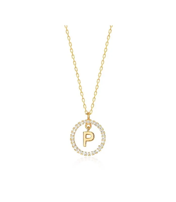 Collar Plata Inicial Circulo Brillante Gold