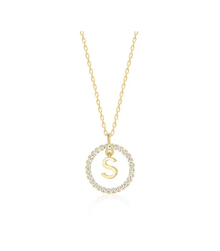 Collar Plata Inicial Circulo Brillante Gold