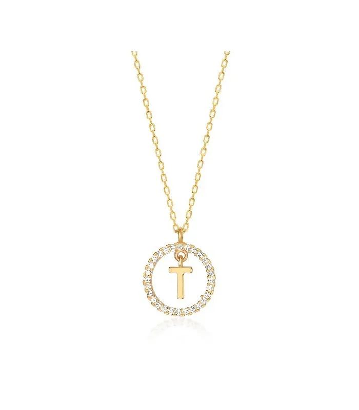 Collar Plata Inicial Circulo Brillante Gold