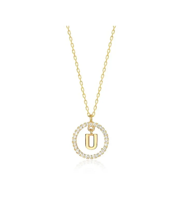 Collar Plata Inicial Circulo Brillante Gold