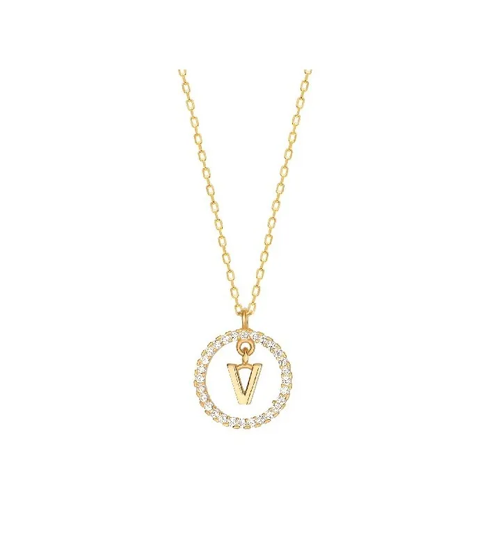 Collar Plata Inicial Circulo Brillante Gold