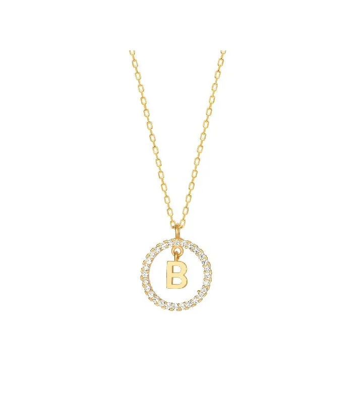 Collar Plata Inicial Circulo Brillante Gold