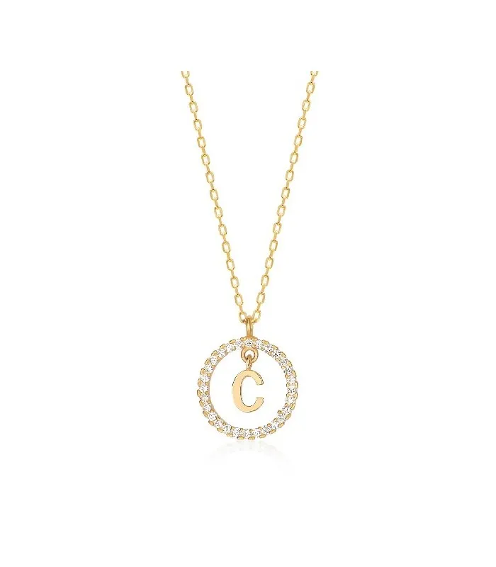 Collar Plata Inicial Circulo Brillante Gold