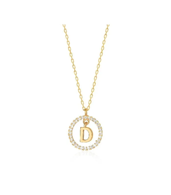 Collar Plata Inicial Circulo Brillante Gold