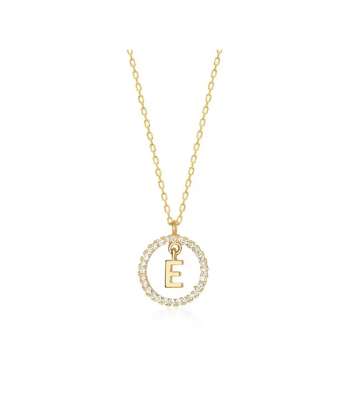 Collar Plata Inicial Circulo Brillante Gold