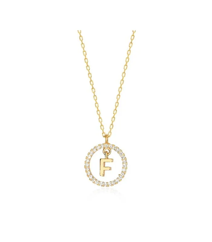 Collar Plata Inicial Circulo Brillante Gold