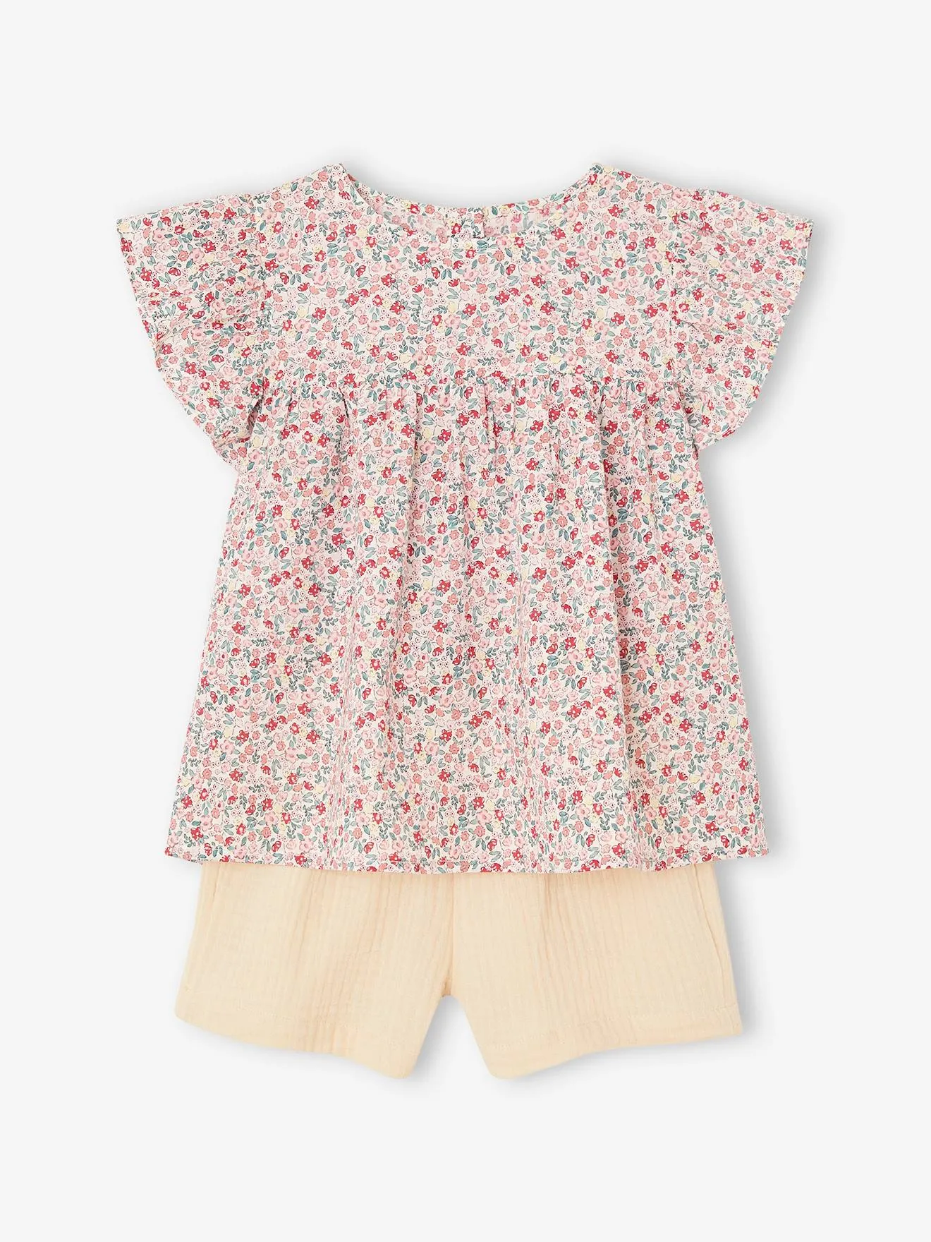 Conjunto blusa de flores y short de gasa de algodón para niña