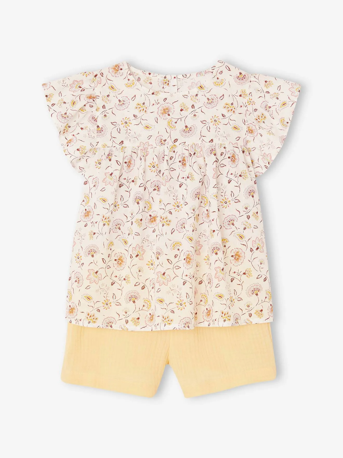 Conjunto blusa de flores y short de gasa de algodón para niña