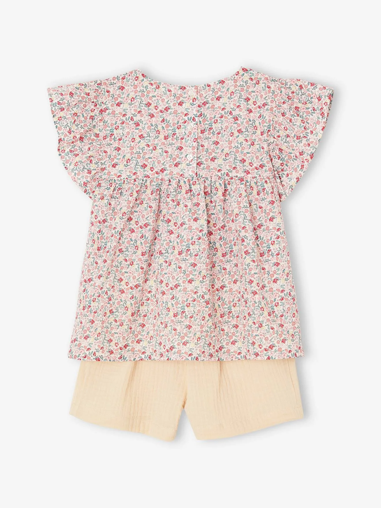 Conjunto blusa de flores y short de gasa de algodón para niña