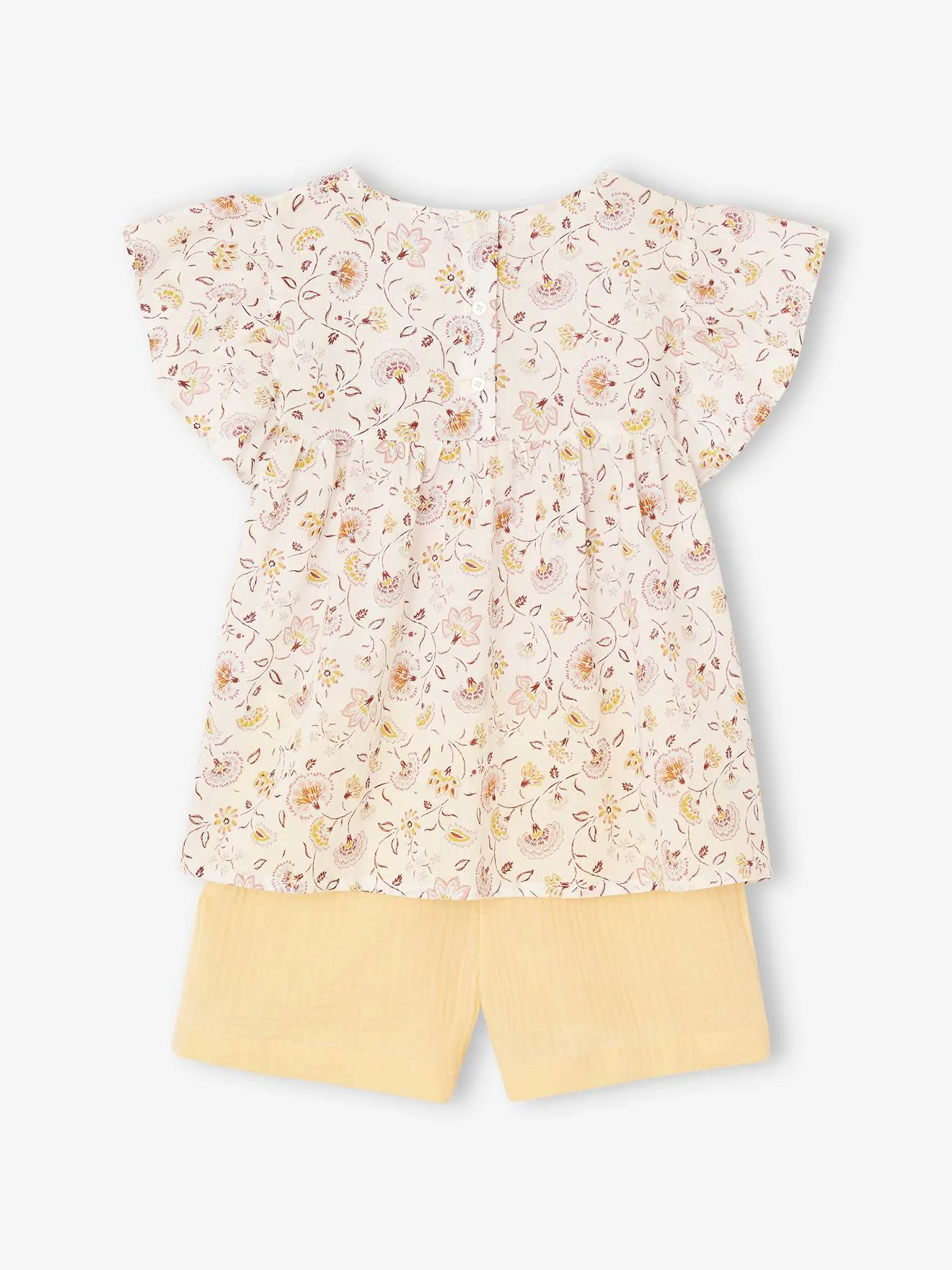 Conjunto blusa de flores y short de gasa de algodón para niña