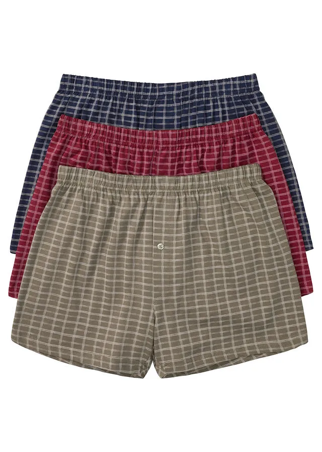 Conjunto de bóxers informales (3 unidades) Azul marino + verde grisáceo + rojo castaño de cuadros