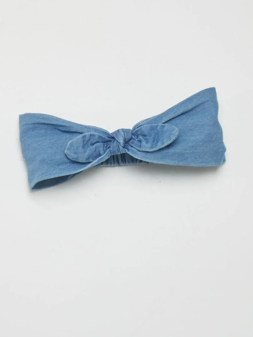 CONJUNTO DE PELELE EFECTO VAQUERO + BODY + DIADEMA  3 PIEZAS  AZUL