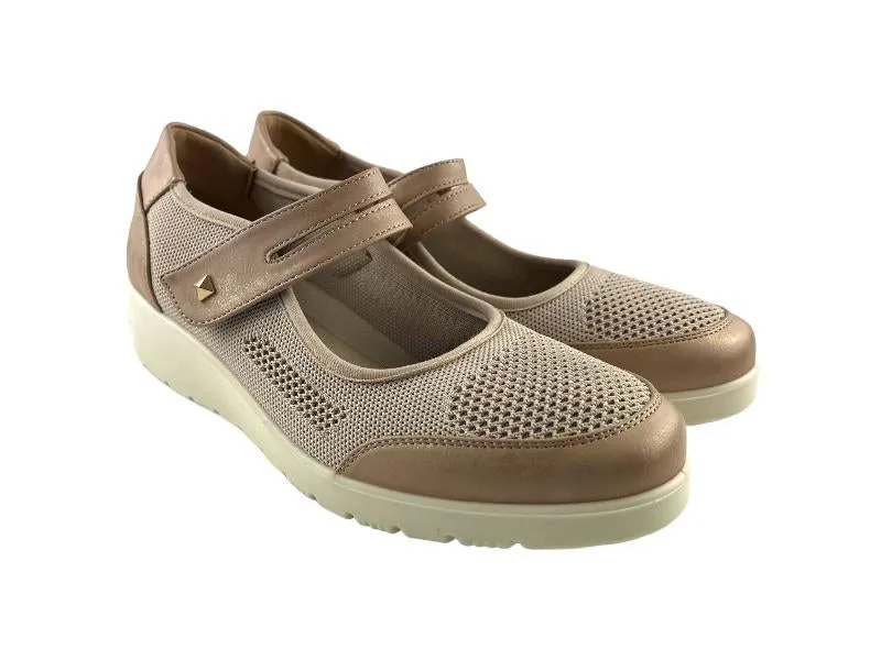 Cutillas | Tenis de cuña mujer tela  con cierre de Velcro beige Laura