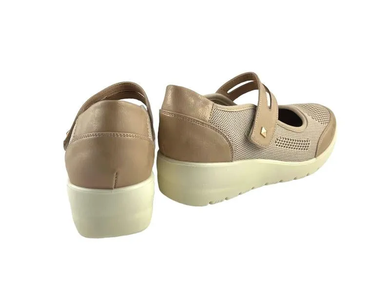 Cutillas | Tenis de cuña mujer tela  con cierre de Velcro beige Laura