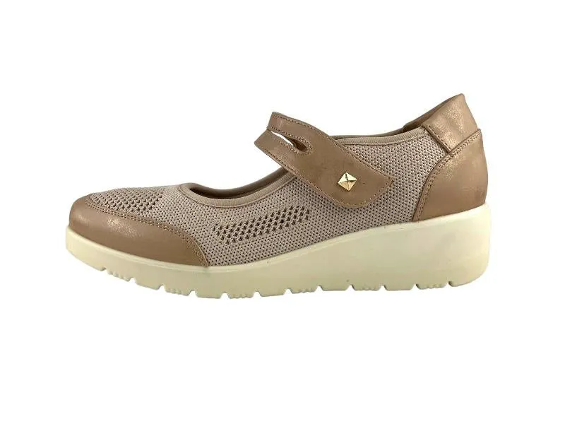 Cutillas | Tenis de cuña mujer tela  con cierre de Velcro beige Laura