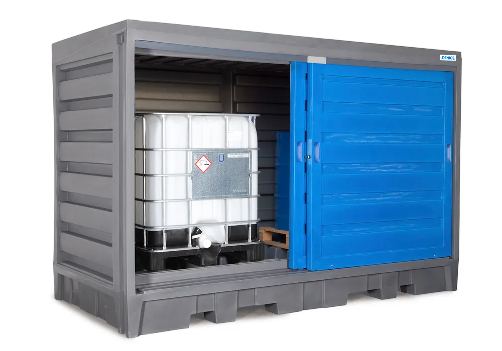 Depósito PolySafe 2C, con puertas correderas, para 8 bidones de 200 litros o 2 GRG de 1000 litros