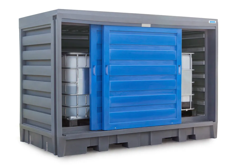 Depósito PolySafe 2C, con puertas correderas, para 8 bidones de 200 litros o 2 GRG de 1000 litros