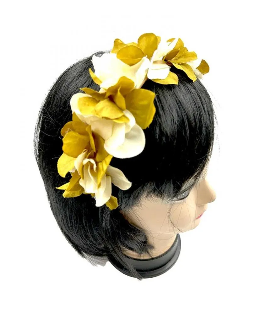 DIADEMAS MUJER PARA BODAS Y EVENTOS OCRE Y BEIGE CON FLORES