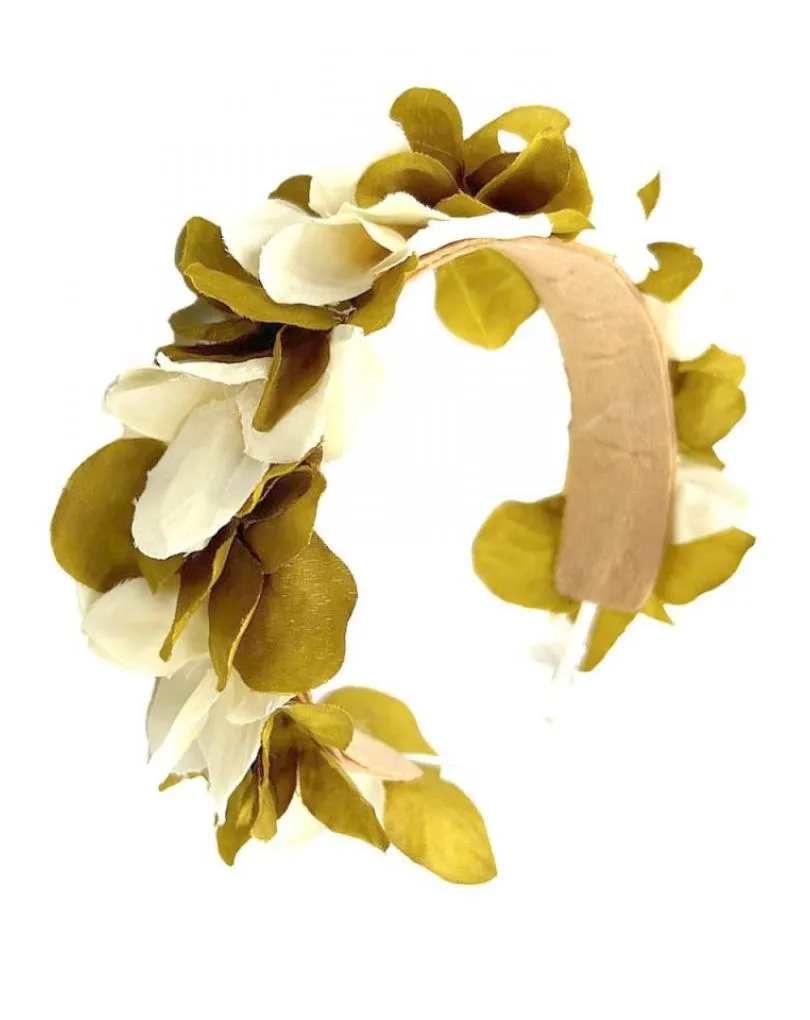 DIADEMAS MUJER PARA BODAS Y EVENTOS OCRE Y BEIGE CON FLORES