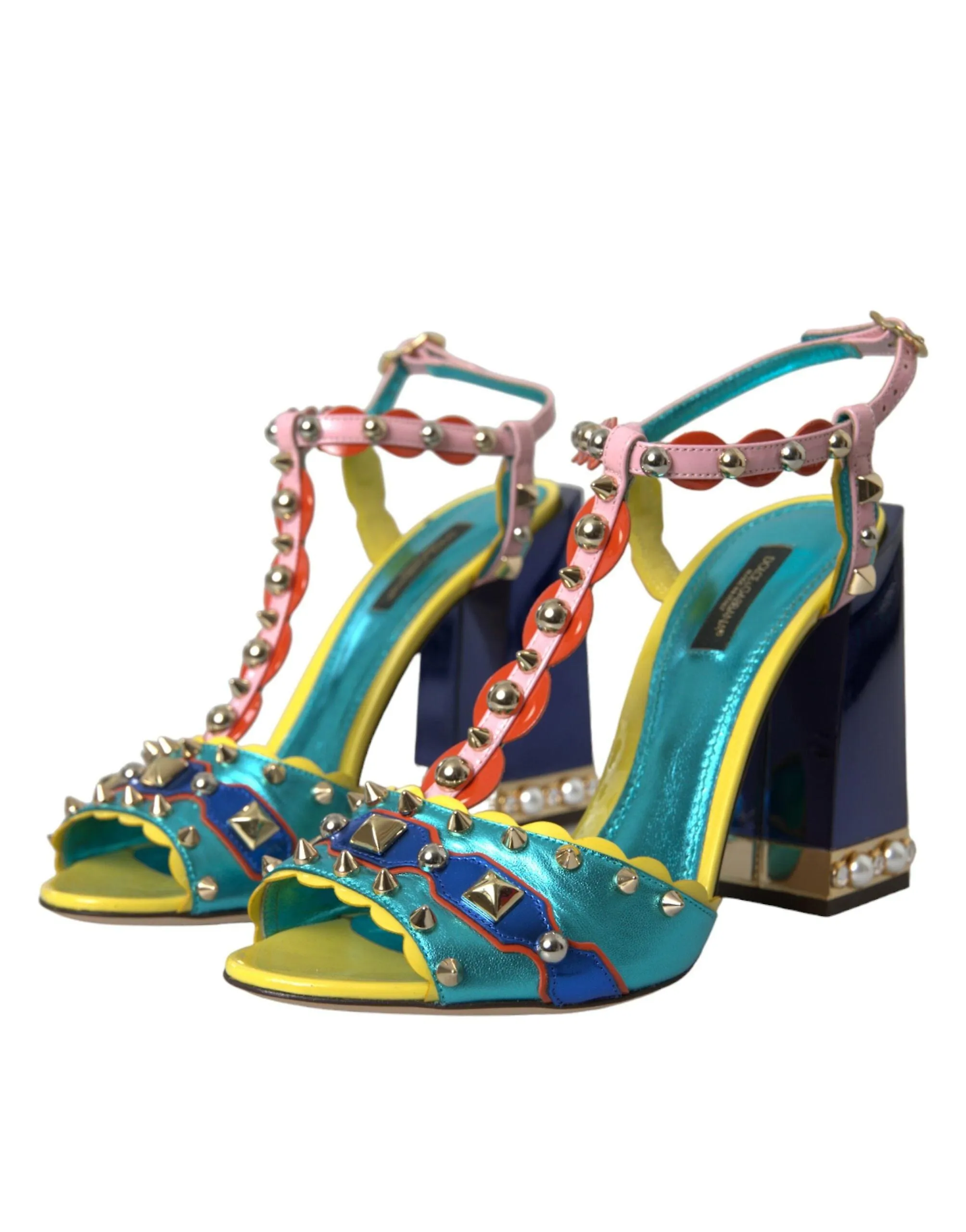 Dolce & gabbana multicolor nieten leder sandalen schuhe