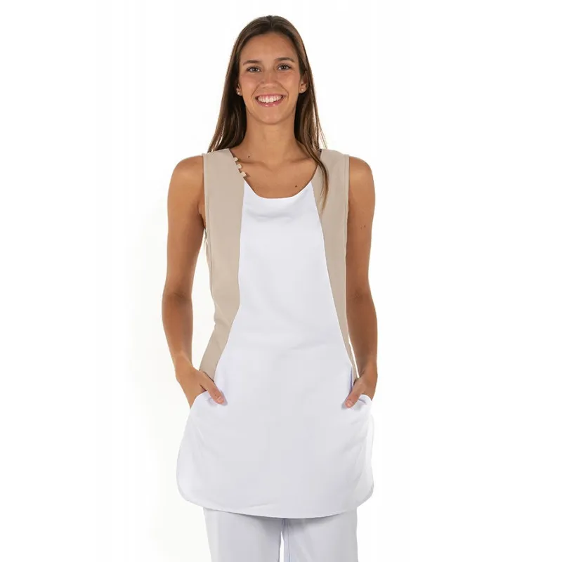ESTOLA LABORAL DE MICROFIBRA SOFT BLANCA CON DETALLE BEIGE  DYNEKE