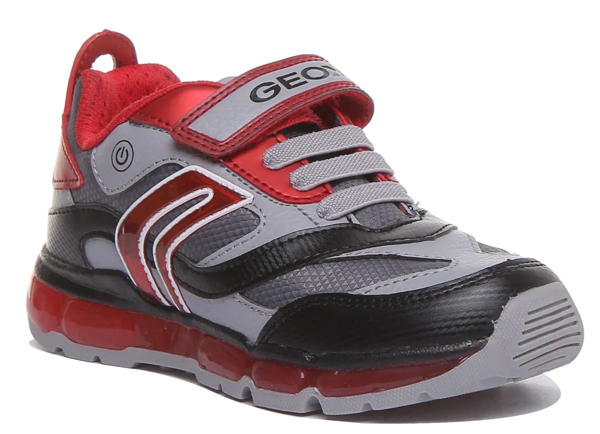 Geox J Android Zapatillas de suela de gel con una sola correa para niños en gris rojo