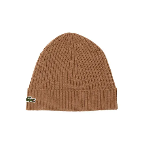 Gorro Marrón Lacoste de Canalé de Lana Cepillada Cookie  TU