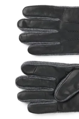 Guantes de lana y piel con ribete de logo