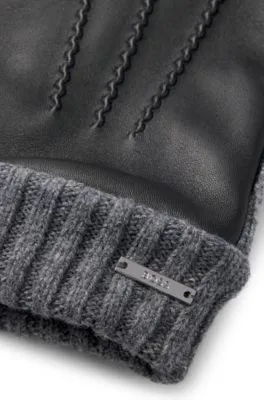 Guantes de lana y piel con ribete de logo