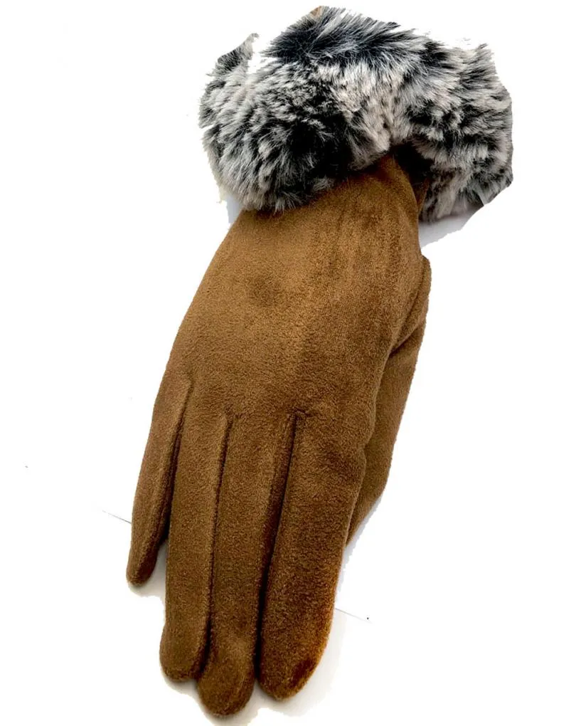 GUANTES MARRONES CON PELO EN TONO BICOLOR SUPER DE MODA