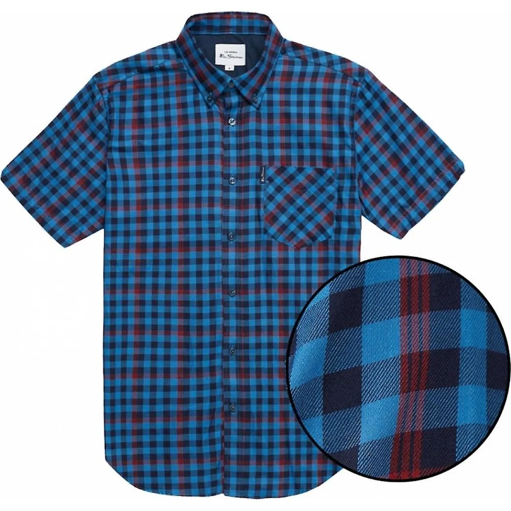 Hombre BEN SHERMAN Ben Sherman Camisa de manga corta con cuello de botones de algodón a cuadros de tamaño grande para hombre Ben