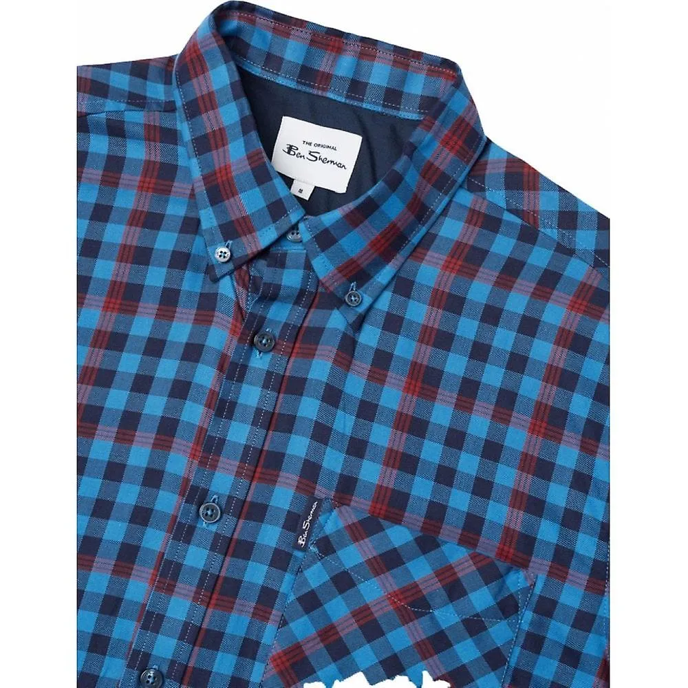 Hombre BEN SHERMAN Ben Sherman Camisa de manga corta con cuello de botones de algodón a cuadros de tamaño grande para hombre Ben