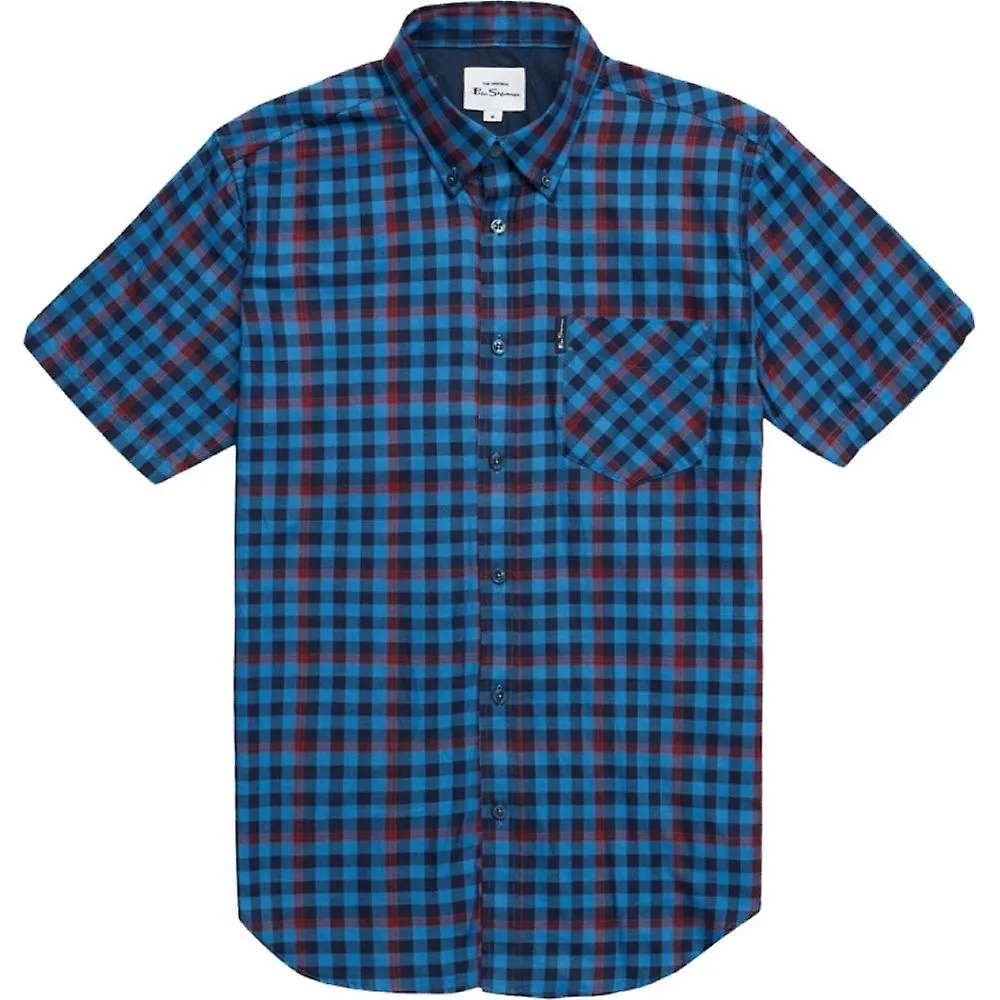 Hombre BEN SHERMAN Ben Sherman Camisa de manga corta con cuello de botones de algodón a cuadros de tamaño grande para hombre Ben