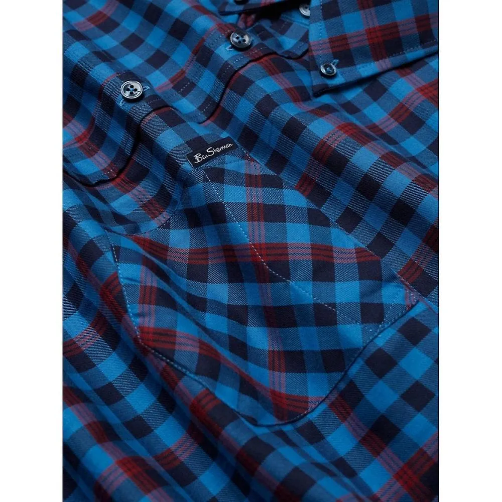 Hombre BEN SHERMAN Ben Sherman Camisa de manga corta con cuello de botones de algodón a cuadros de tamaño grande para hombre Ben