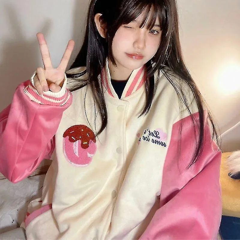 Jaket Seragam Bisbol Hello Kitty Mainan Mewah Anime Sanrio Pakaian Pasangan Kasual Longgar Serbaguna Kawaii Hadiah Ulang Tahun K