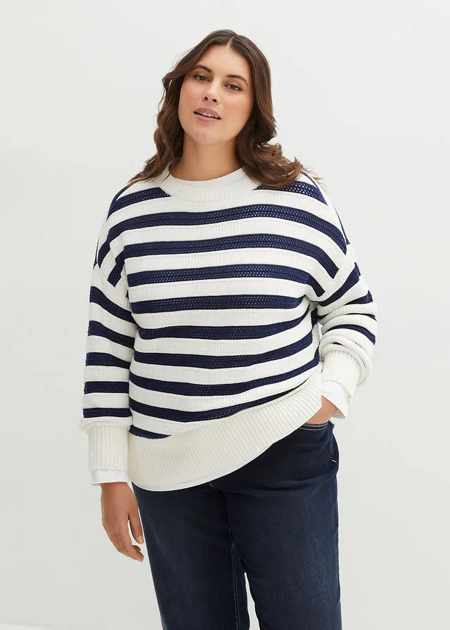 Jersey boxy azul marino/blanco lana con rayas