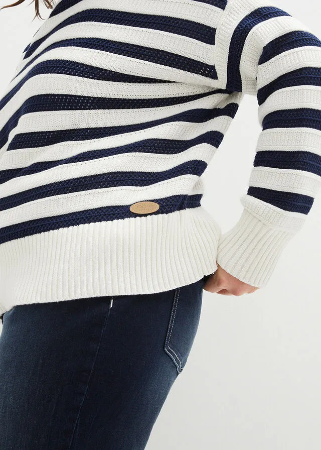 Jersey boxy azul marino/blanco lana con rayas