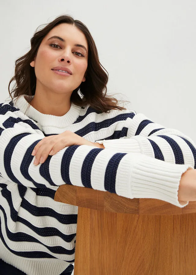 Jersey boxy azul marino/blanco lana con rayas