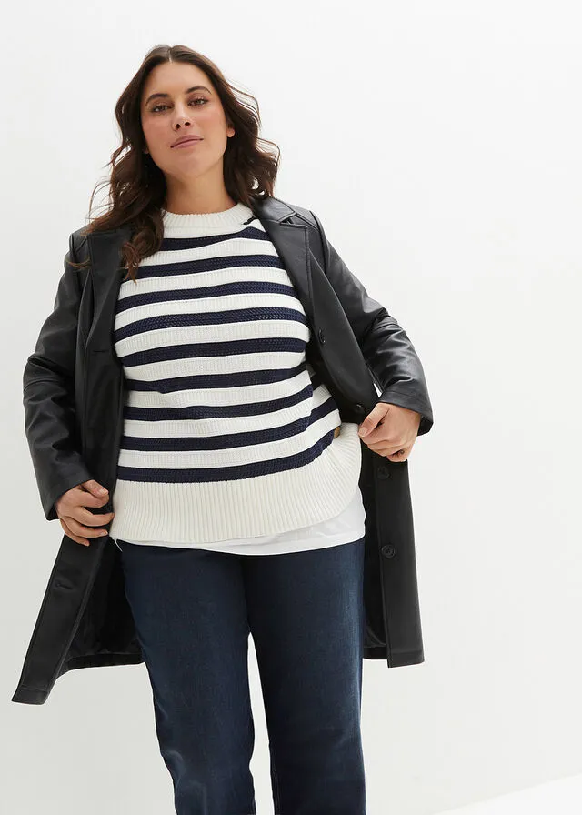 Jersey boxy azul marino/blanco lana con rayas